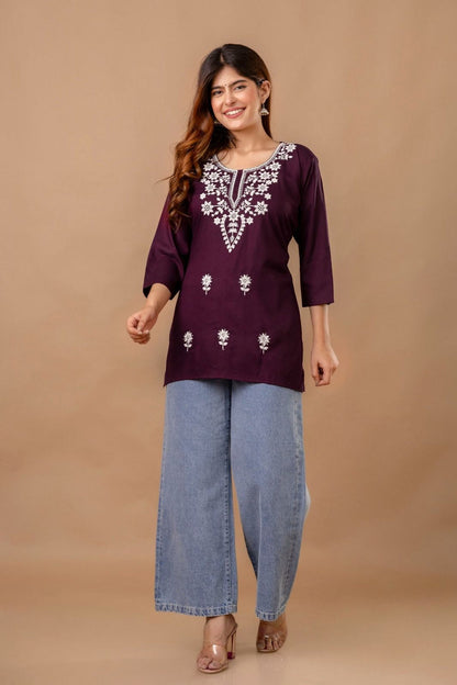 Mahroon Blossom Embroidery Top
