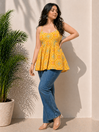 Summer Mango Colour Sleevless Peplum top