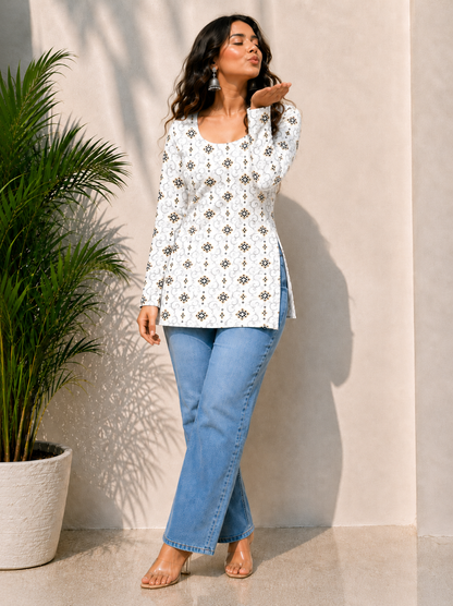 Glossy Ajrakh Print Short Kurti