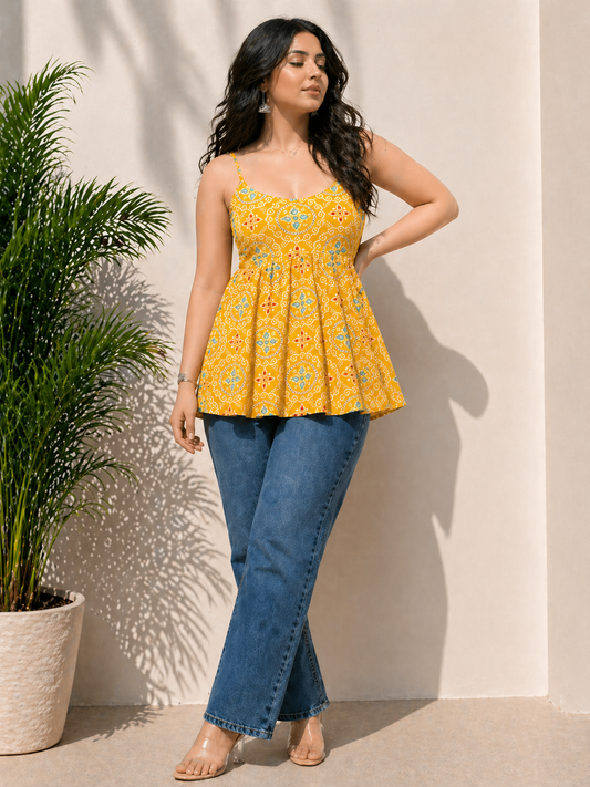 Summer Mango Colour Sleevless Peplum top