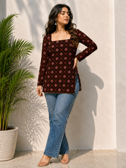 Classy Ajrakh Print Short Kurti