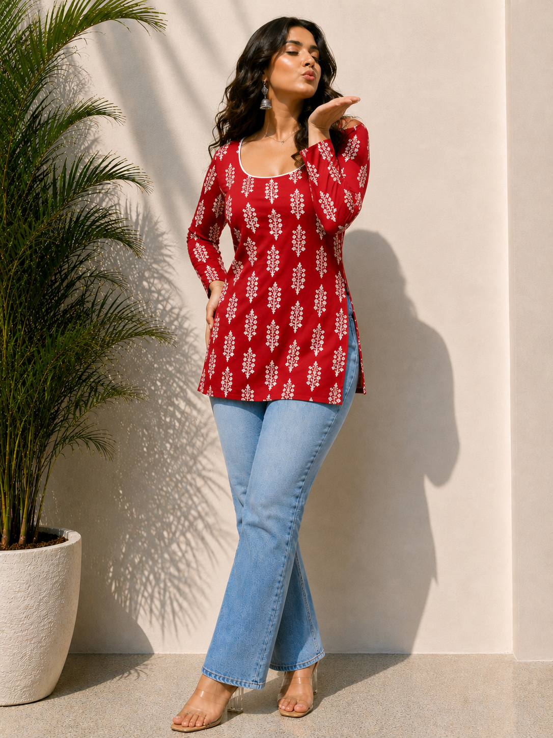 Beutiful Red Printed Short Kurti