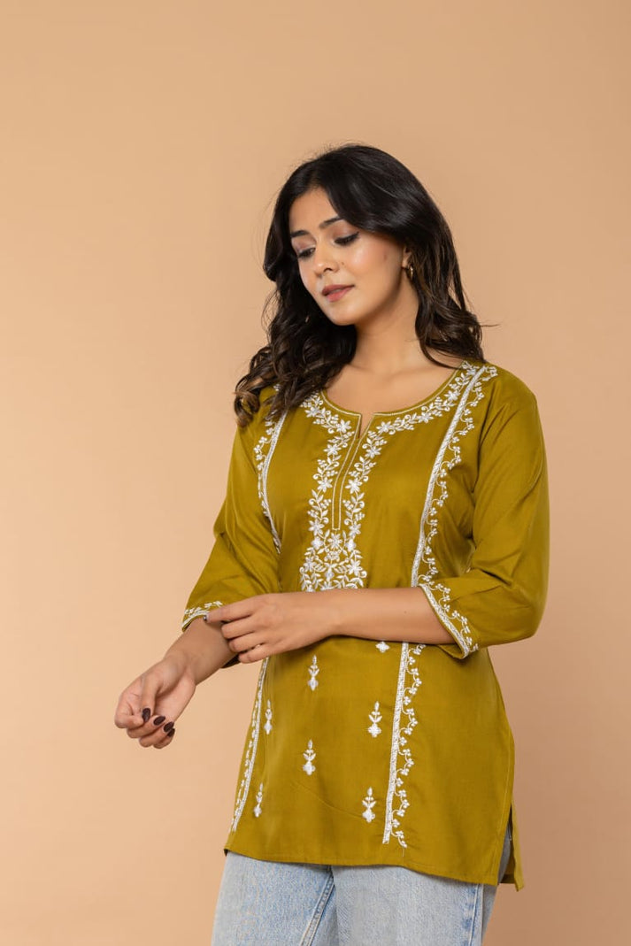 Olive Bloom Embroidery Top