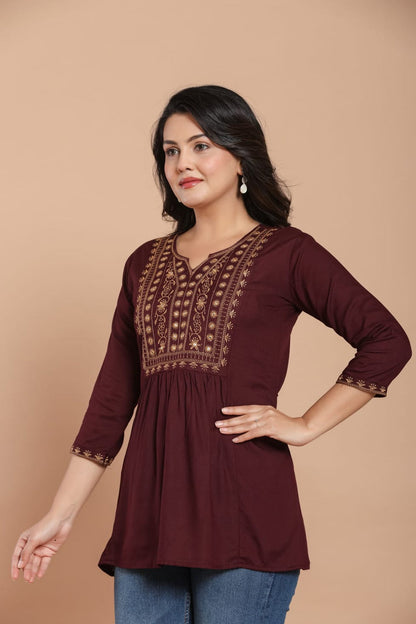 Mahroon Glow Embroidered Kurti