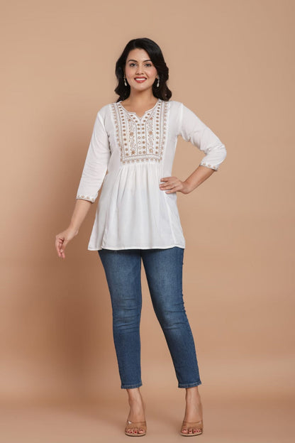White Glow Embroidered Kurti