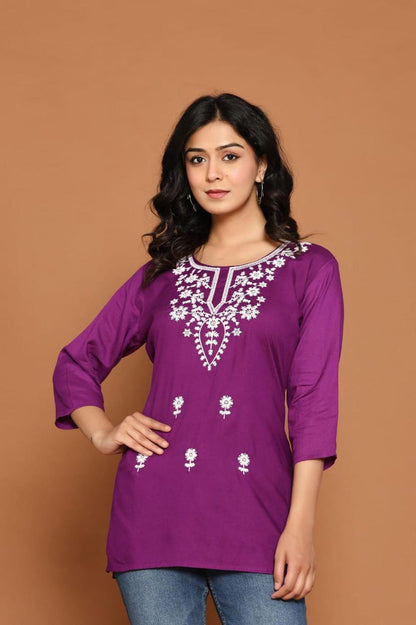 Purple Blossom Embroidery Top