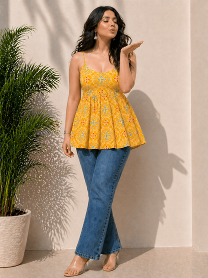 Summer Mango Colour Sleevless Peplum top