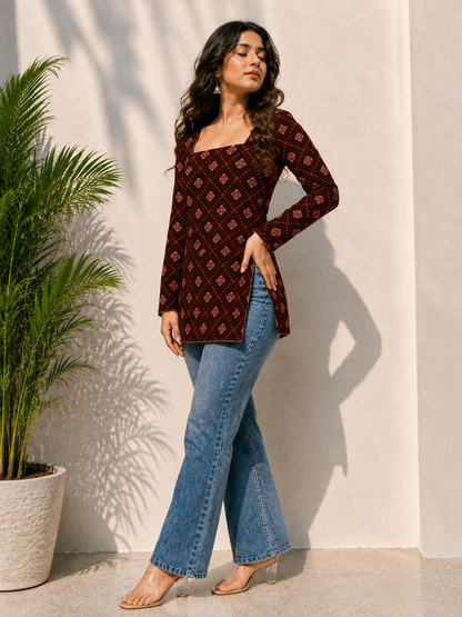 Classy Ajrakh Print Short Kurti