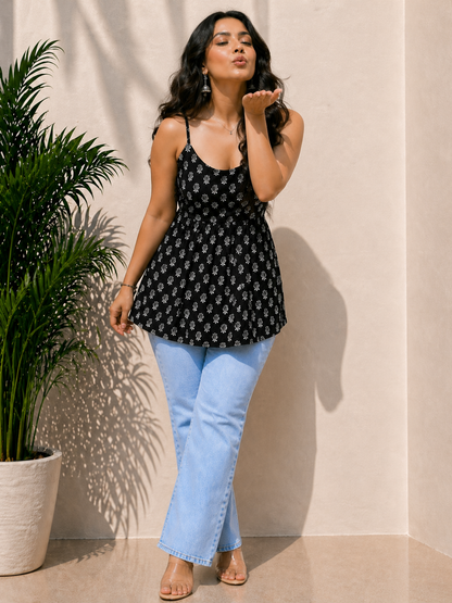 Beutiful black colour Sleevless Peplum Top