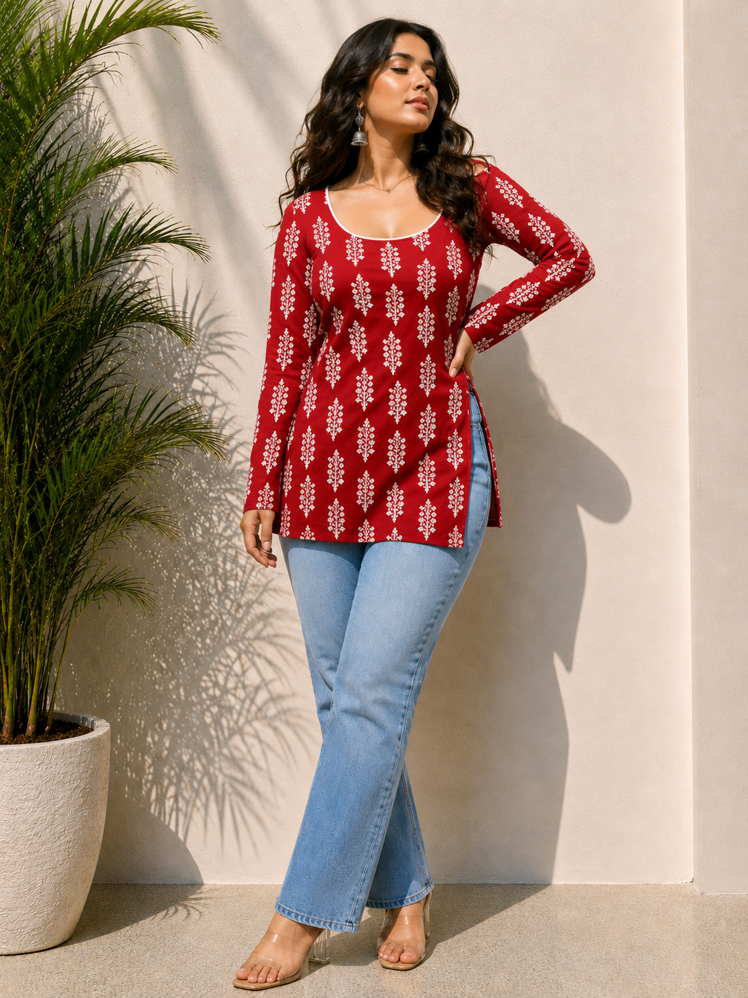 Beutiful Red Printed Short Kurti