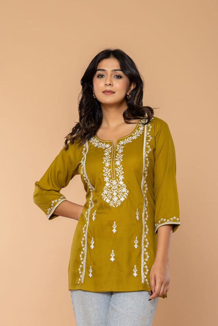 Olive Bloom Embroidery Top