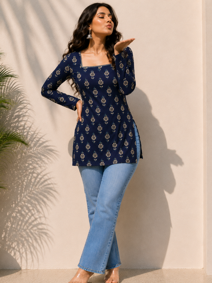 Classy Dark Blue Short Kurti