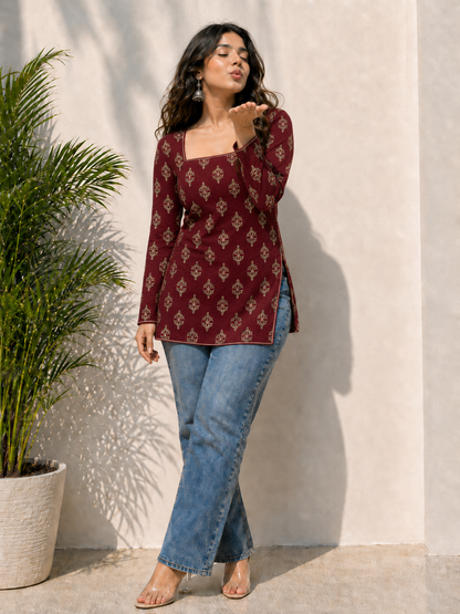Bestselling Dark maroon Short Kurti