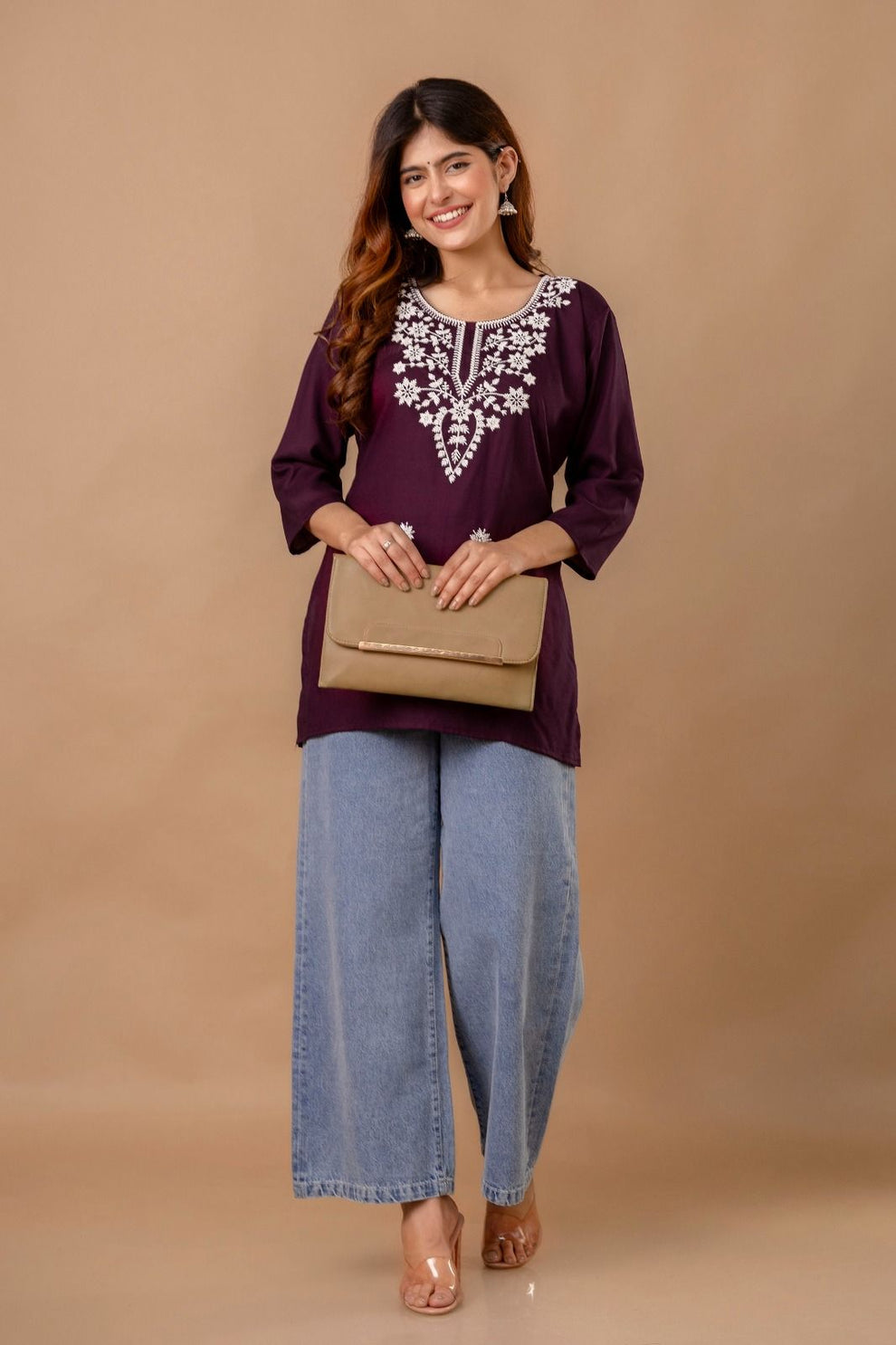 Mahroon Blossom Embroidery Top