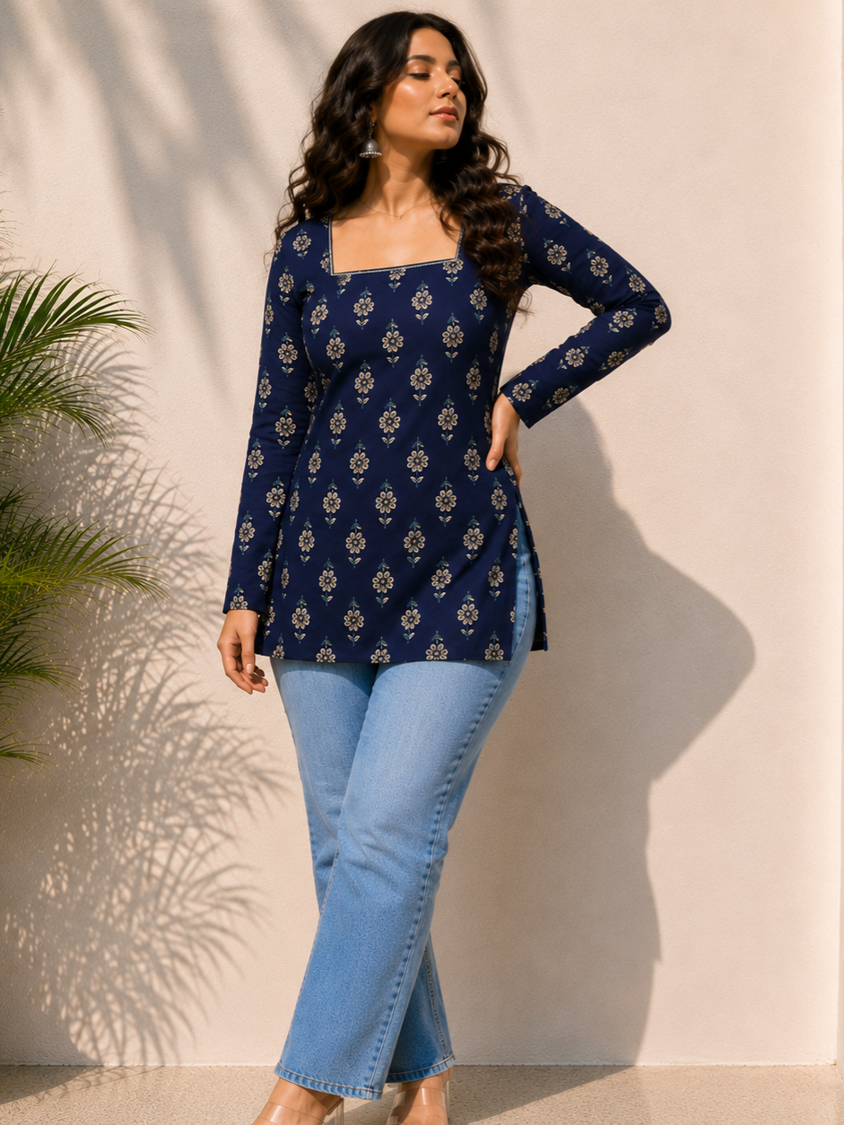 Classy Dark Blue Short Kurti