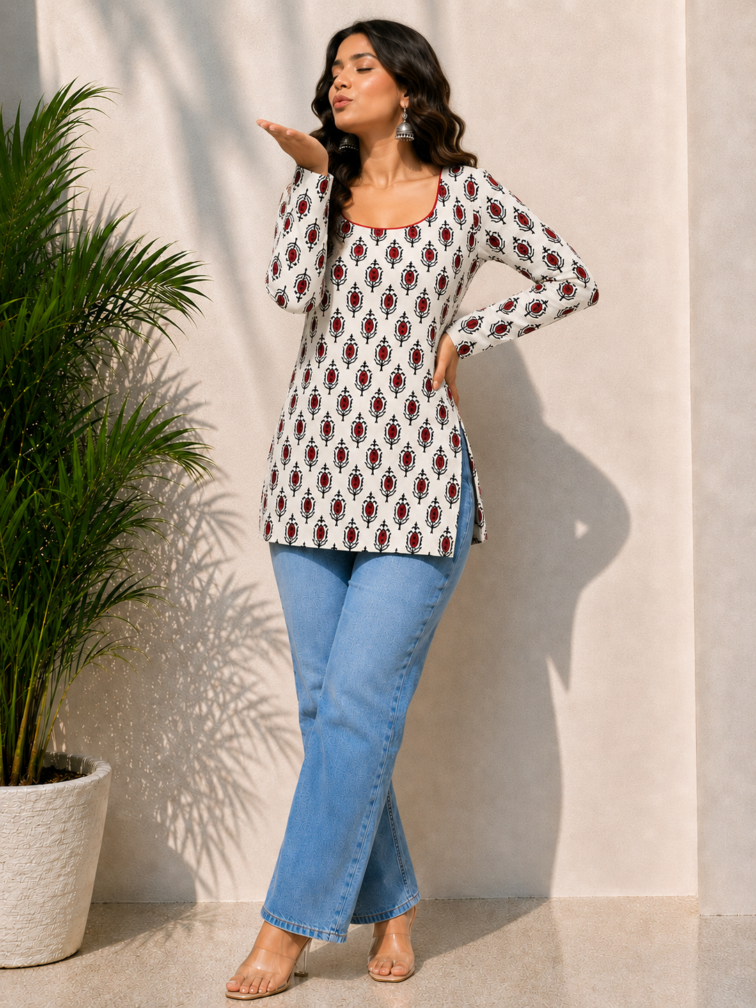 Beutiful White Printed Short Kurti