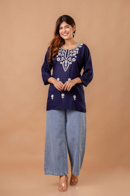 Blue Blossom Embroidery Top