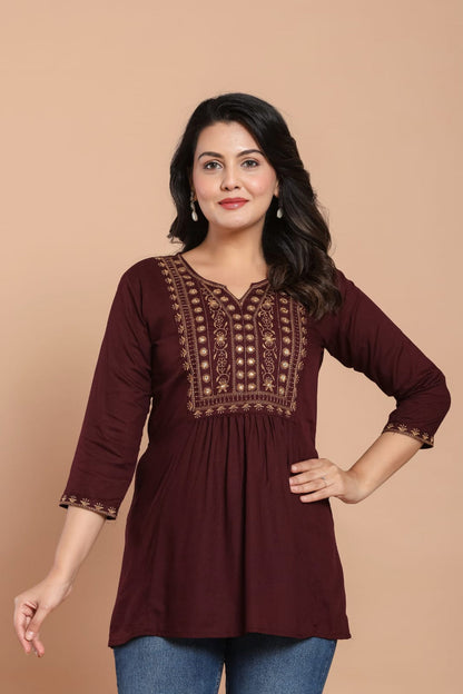 Mahroon Glow Embroidered Kurti