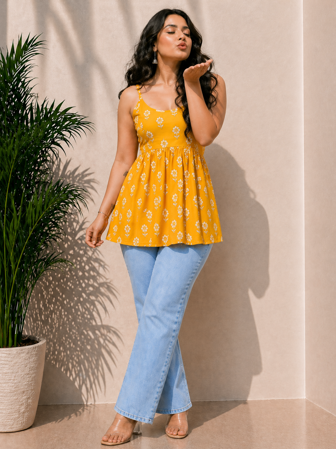 Classy Morning Yellow Sleevless Peplum Top