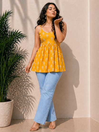 Classy Morning Yellow Sleevless Peplum Top