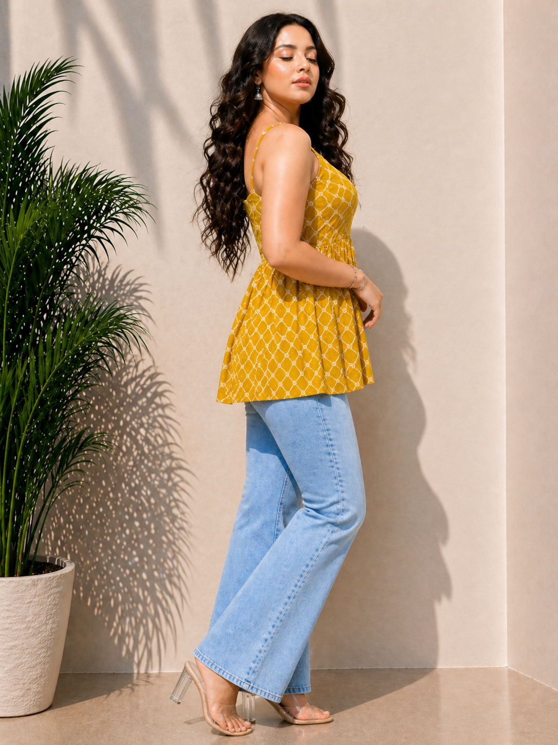 Sunshine Yellow Sleevless Peplum Top