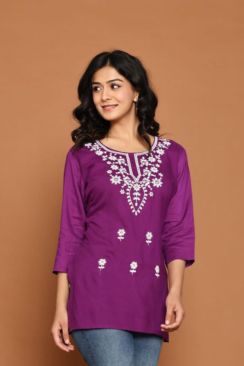 Purple Blossom Embroidery Top