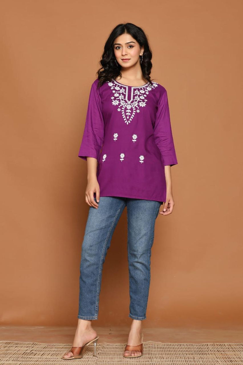 Purple Blossom Embroidery Top