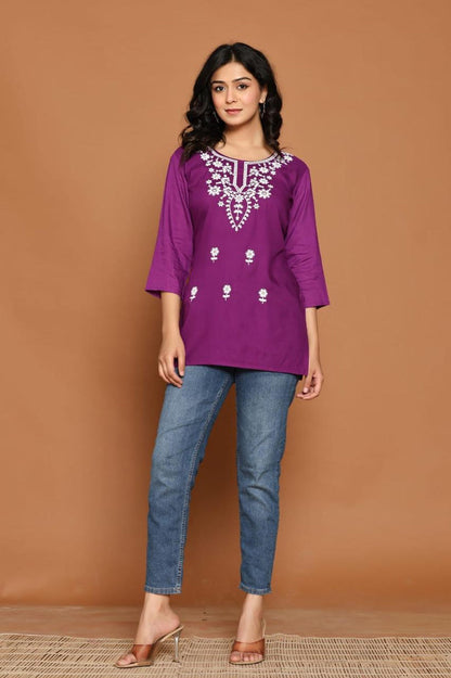 Purple Blossom Embroidery Top