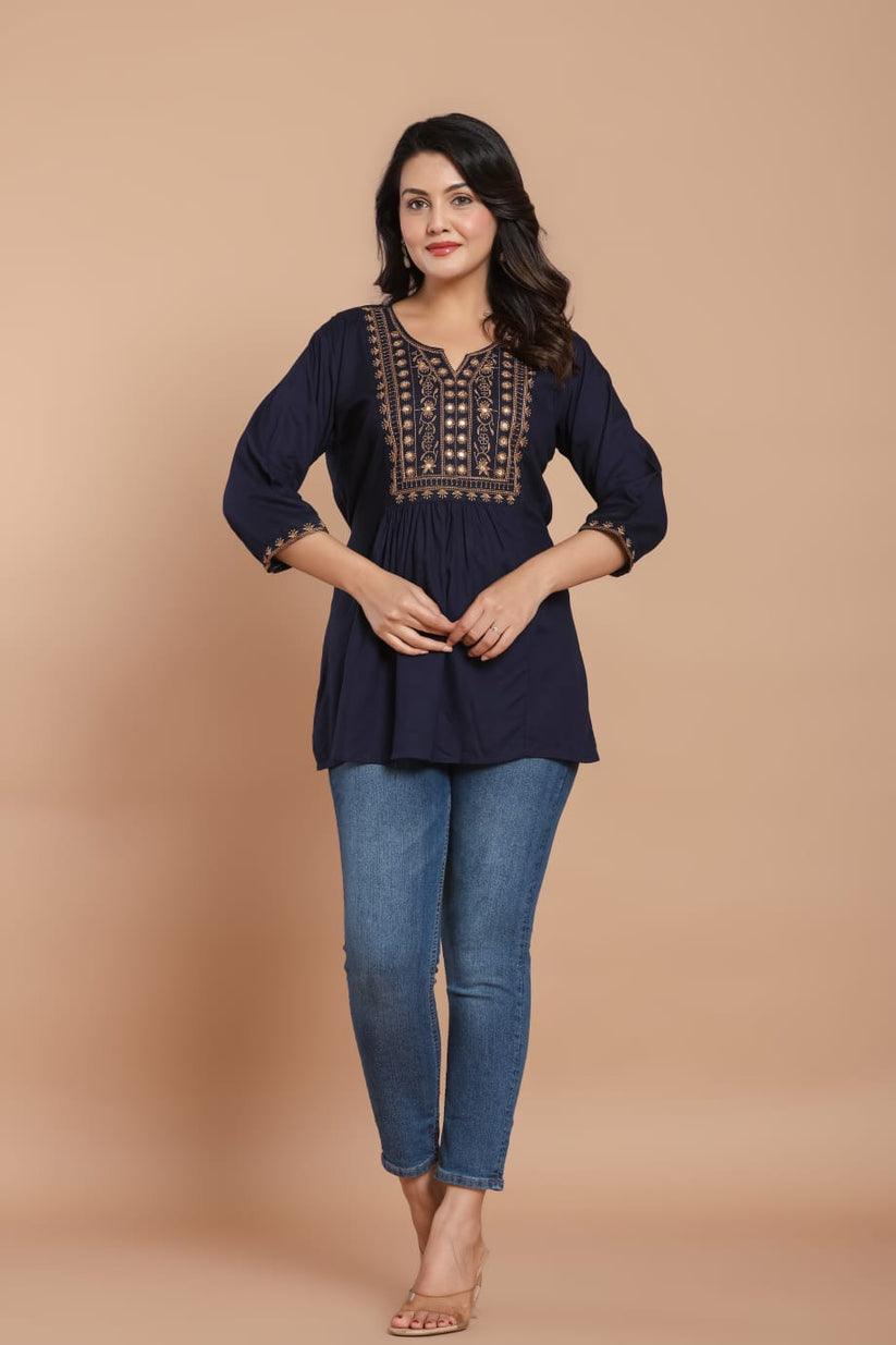 Midnight Glow Embroidered Kurti