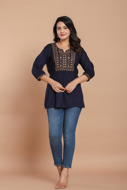 Midnight Glow Embroidered Kurti
