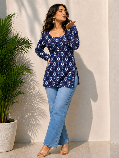 Beutifuly Indigo Printed Short Kurti