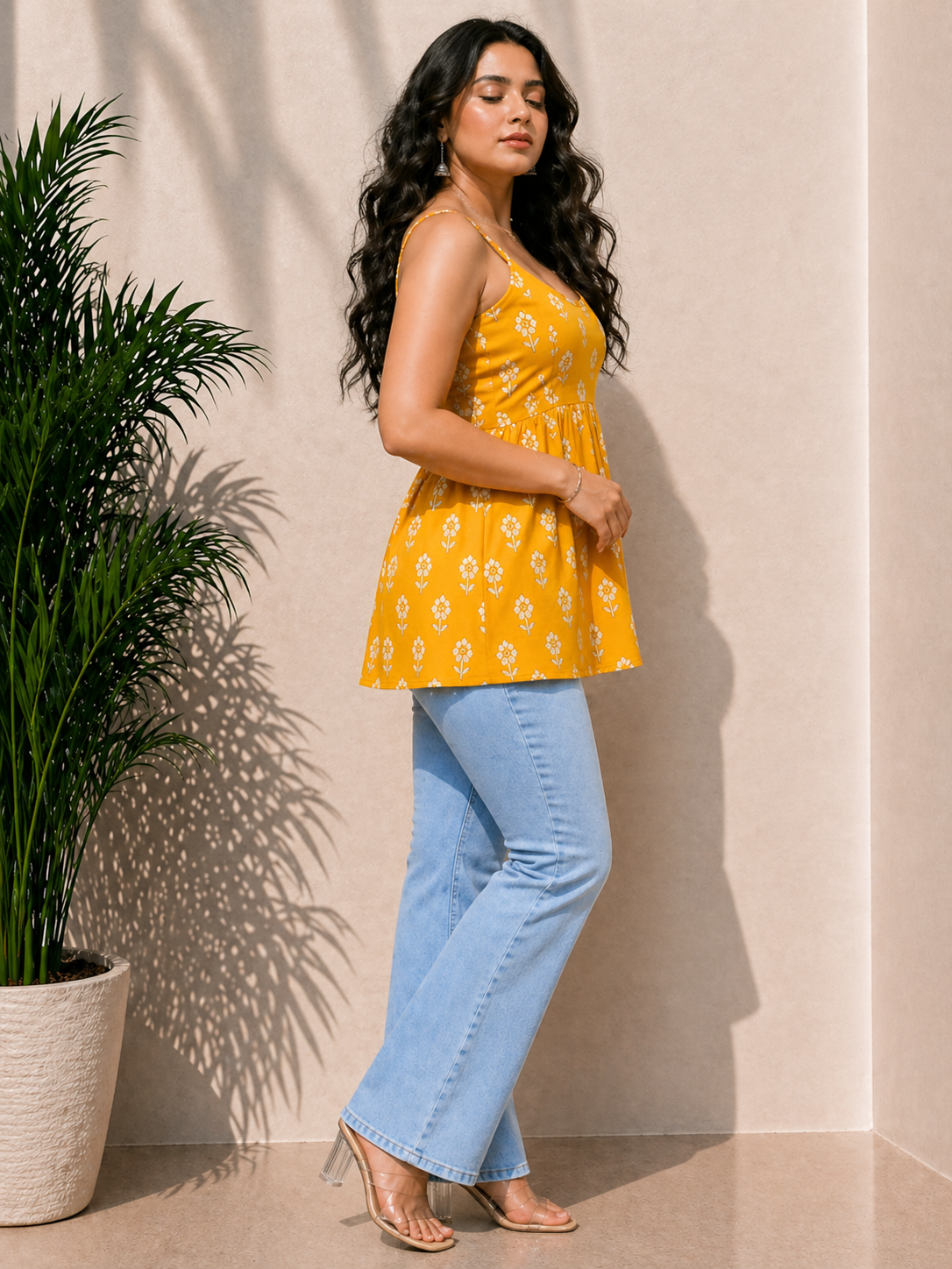 Classy Morning Yellow Sleevless Peplum Top