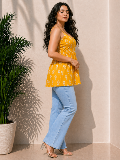 Classy Morning Yellow Sleevless Peplum Top