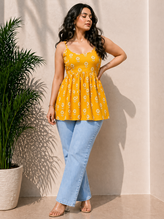 Classy Morning Yellow Sleevless Peplum Top