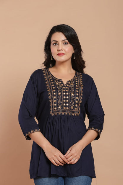 Midnight Glow Embroidered Kurti