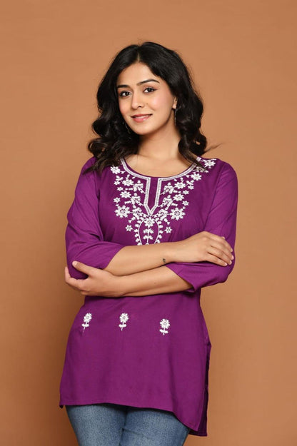 Purple Blossom Embroidery Top