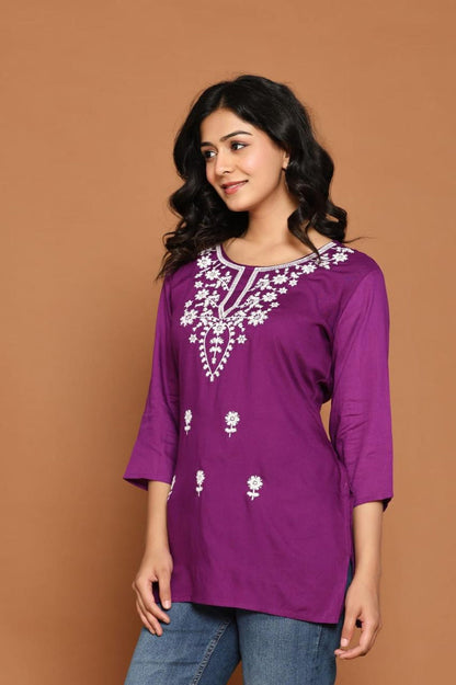 Purple Blossom Embroidery Top